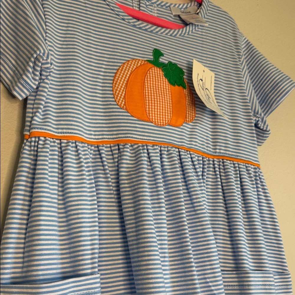 Striped Blue Dress with Pumpkin Patch - Picture 2 of 2